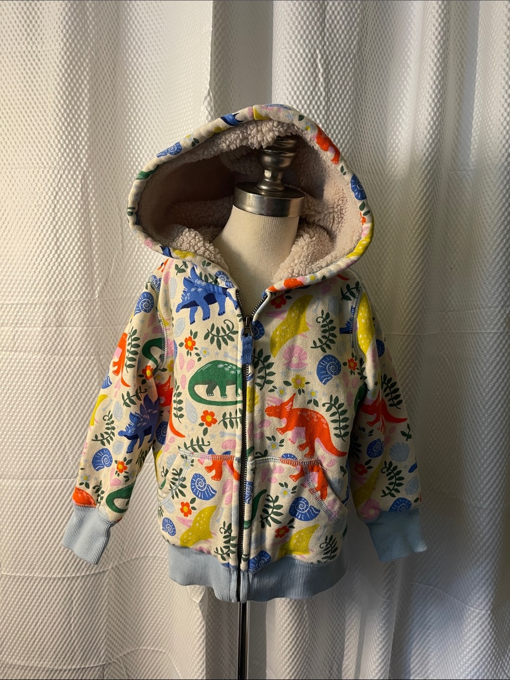 Boden Kids Shaggy Lined Hoodie Jacket with  Dinosaur Print boys size 4-5